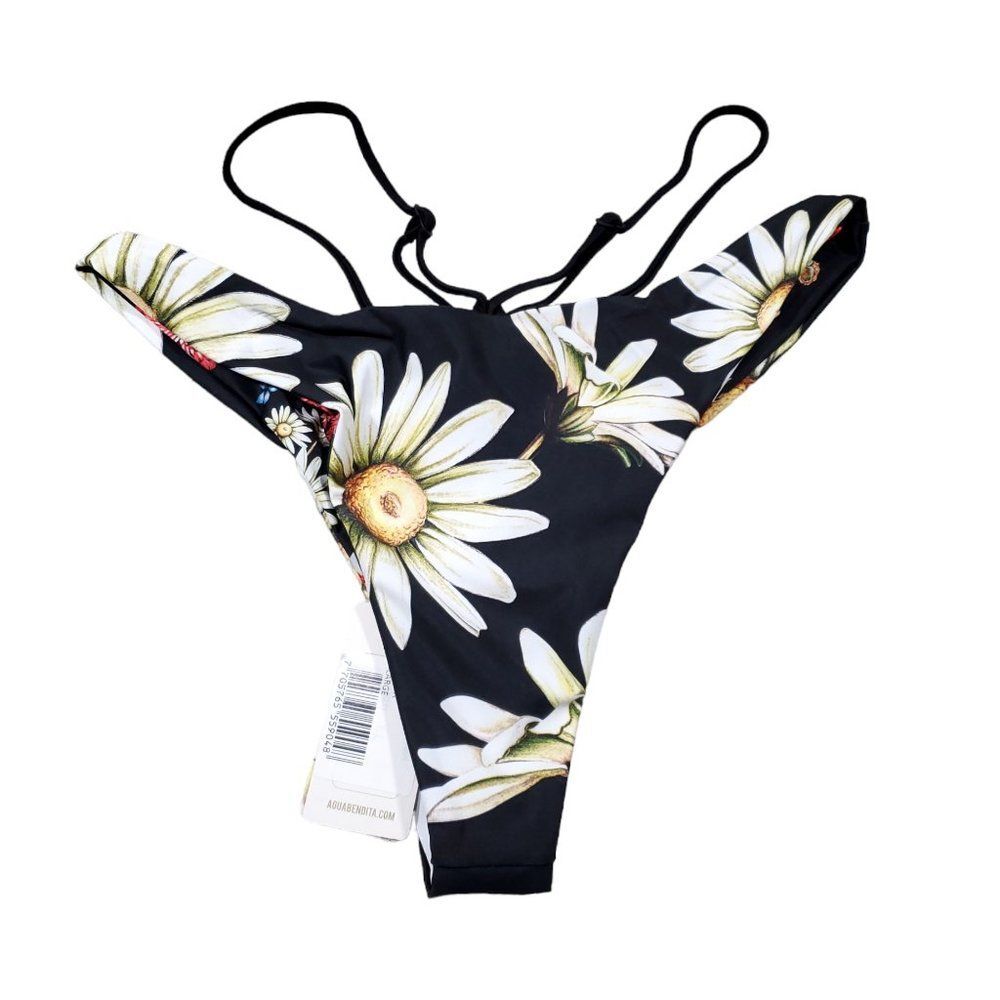 Agua Bendita Egle Moss Black Floral Reversible Swim Bikini Bottom Size Large - Picture 3 of 8